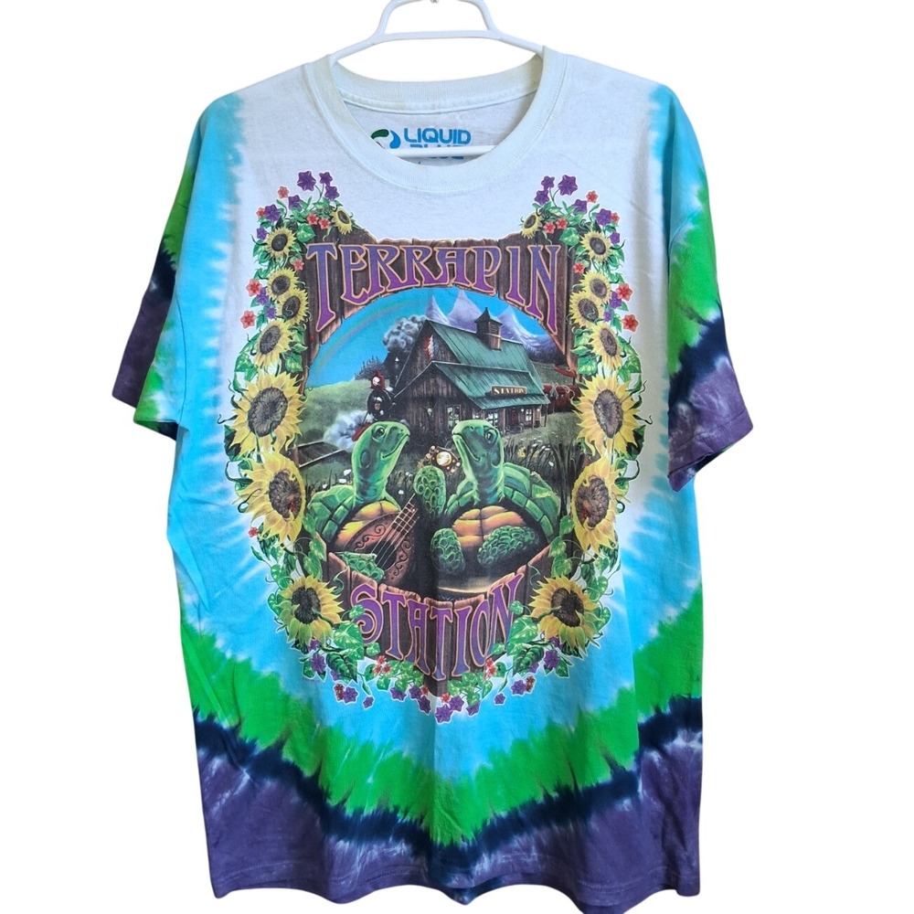 Vintage Liquid Blue Terrapin Station 1999 SS Graphic Tee Tie Dye Large Deadhead